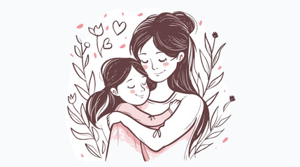 Hugs with mom Hand drawn sketch with woman and little child
