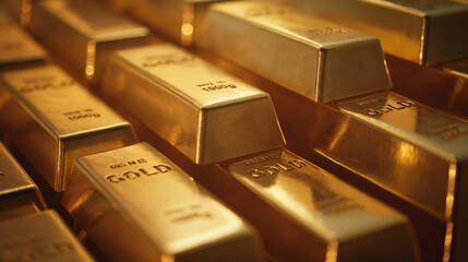 Business and finance. Valuation of gold in global markets. Gold investment, Gold storage warehouse.