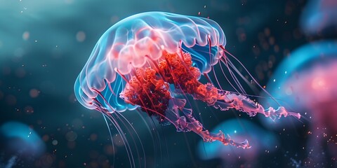 a glowing jellyfish-like creature drifting gracefully through serene ethereal ocean currents