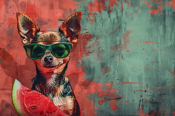 a dog wearing sunglasses - obrazy, fototapety, plakaty