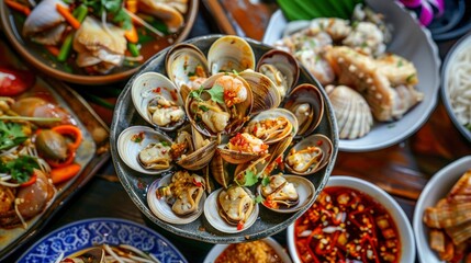 Fresh clams on the table