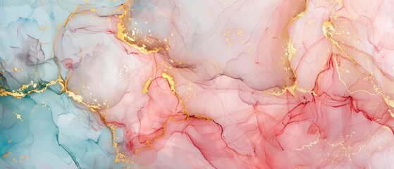 Alcohol ink for Painting Light Blue, Pink, and Gold