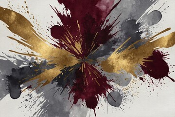 abstract watercolor golden and red paint strokes on white background