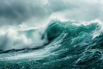 Foamy ocean waves rolling and crashing, seascape with dramatic motion - obrazy, fototapety, plakaty