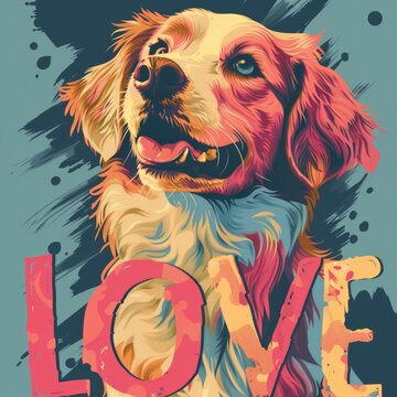 A dog with the word love painted on it.