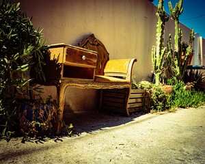 commodités ; meubles ; rue ; cactus ; soleil 