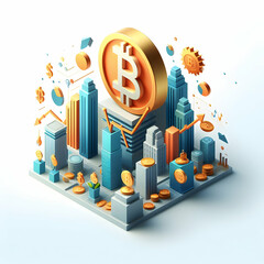 3D flat icon for business as Cryptocurrency Growth and Innovation in digital with finacial Innovation abstract theme with isolated white background ,Full depth of field, high quality ,include copy spa