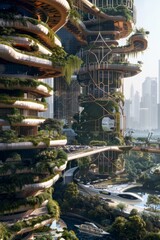 Modern Futuristic Ecologically Cityscape Background created with Generative AI Technology