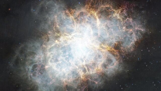 Space crab nebula travel exploration universe on deep space. Flight Into the galaxy animation. Traveling through star fields and galaxies space