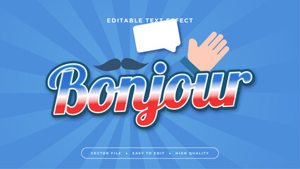Blue red and white bonjour 3d editable text effect - font style © QalamVision
