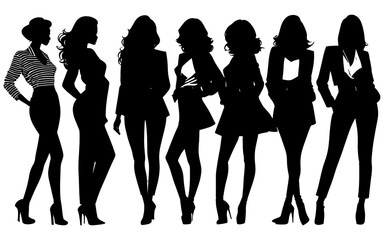 set of silhouette fashion girls vector
