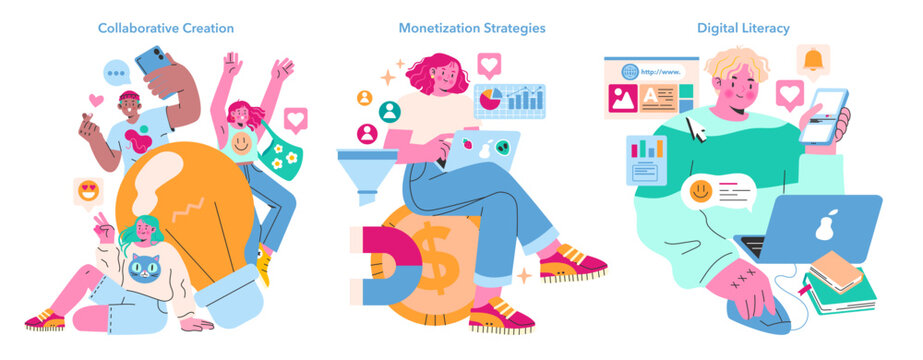 Social Media Dynamics Set. Vector illustration