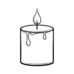 Vector sketch of burning candle. Hand drawn aroma candle, romantic burning fire candle isolated on white background. Burning wax for aromatherapy and relaxation in doodle style. Vector illustration