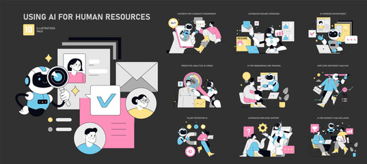 Fototapeta premium AI Revolution in HR set Vector illustration.