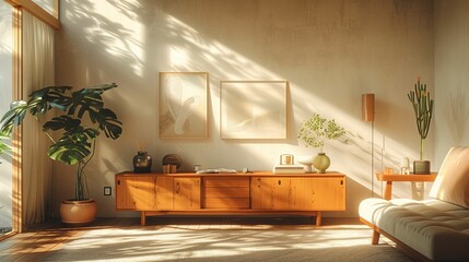 Modern Living Room with Sunlight and Houseplants