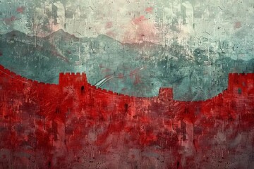 Great Wall of China Texture on Concrete Surface, Abstract Patriotic Background Illustration