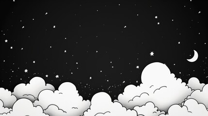 Black and White Clouds and Stars Background