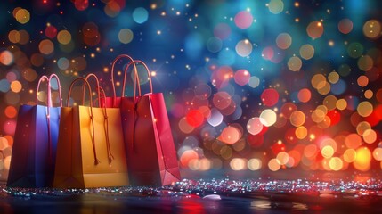 KS Colorful shopping bags on sparkling background - obrazy, fototapety, plakaty