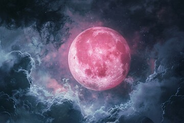 a pink moon in the sky - obrazy, fototapety, plakaty