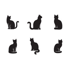 Five Black Cat Silhouettes in Various Poses