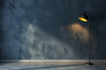 Gray wall with lighting from a metal gold lamp. Modern universal for presentation background  - obrazy, fototapety, plakaty