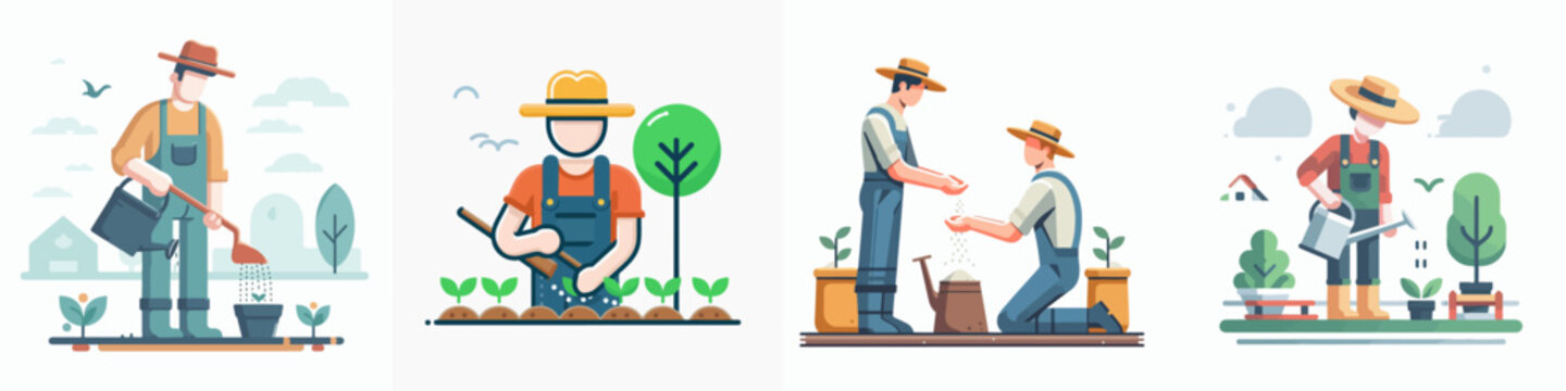 set Vector Illustration of a farmer with his crops