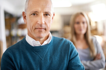 Leader, man and portrait of business people in warehouse with confidence, logistics or...