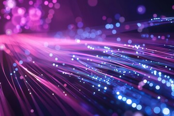 Illuminated fiber optic network connections on abstract technology background, futuristic communication concept, digital illustration