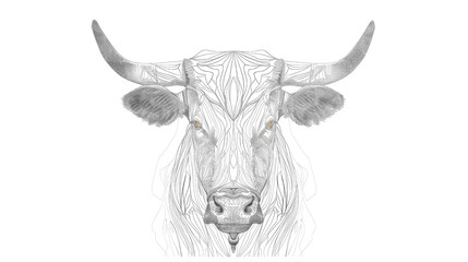 Abstract Line Art Bull Illustration on White