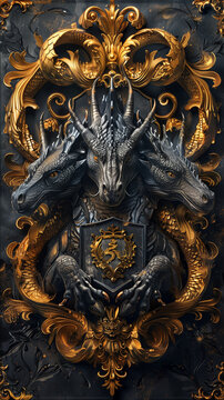 coat of arms of the dragons - epic fantasy crest - royalty - generative ai