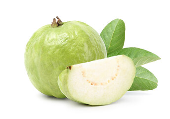 Fresh Guava fruit with sliced isolated on white background.