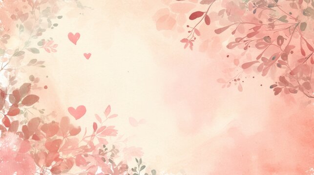  A watercolor painting of a tree adorned with hearts on its branches against a pink backdrop