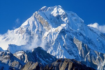 Obraz premium Stunning View of Snowy Mountain Summit Under Blue Sky
