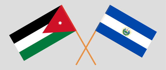 Crossed flags of Jordan and El Salvador. Official colors. Correct proportion