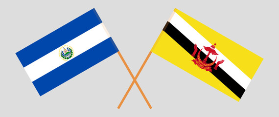 Crossed flags of El Salvador and Brunei. Official colors. Correct proportion