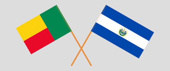 Crossed flags of Benin and El Salvador. Official colors. Correct proportion