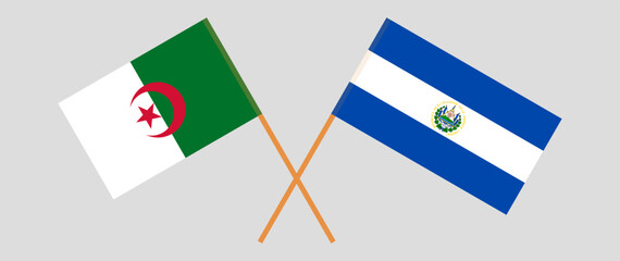 Crossed flags of Algeria and El Salvador. Official colors. Correct proportion