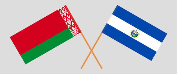 Crossed flags of Belarus and El Salvador. Official colors. Correct proportion