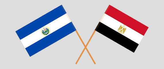 Crossed flags of El Salvador and Egypt. Official colors. Correct proportion