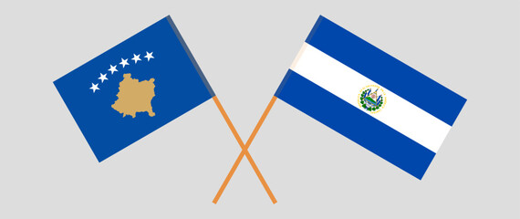 Crossed flags of Kosovo and El Salvador. Official colors. Correct proportion