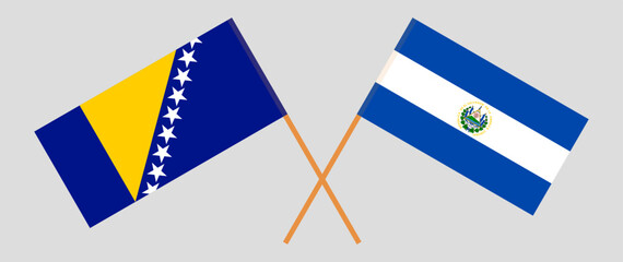 Crossed flags of Bosnia and Herzegovina and El Salvador. Official colors. Correct proportion