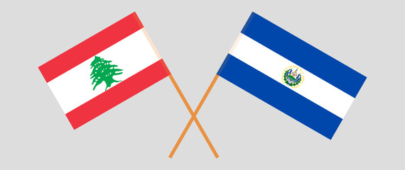 Crossed flags of the Lebanon and El Salvador. Official colors. Correct proportion