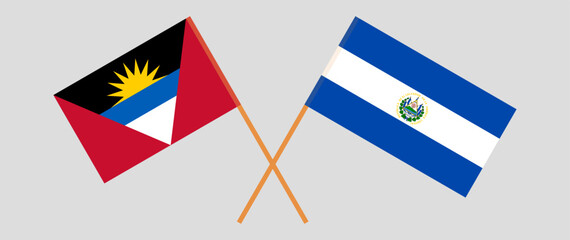 Crossed flags of Antigua and Barbuda and El Salvador. Official colors. Correct proportion