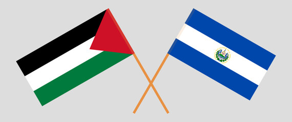 Crossed flags of Palestine and El Salvador. Official colors. Correct proportion