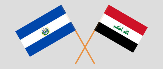 Crossed flags of El Salvador and Iraq. Official colors. Correct proportion