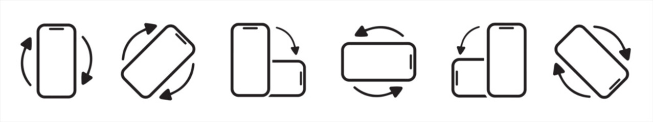 Rotate Mobile phone icon set in line style. Rotate smartphone icon isolated. Device rotation with arrow simple black style symbol sign for apps and website, vector illustration.