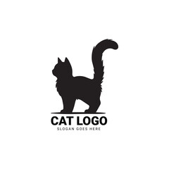 Black silhouette of a fluffy cat for logo