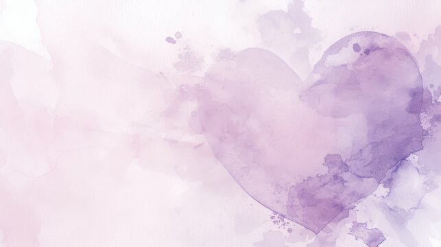  Watercolor painting of a heart against white-purple backdrop with center spot of light pink