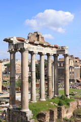 The Temple of Saturn at the Roman Forum in Rome, Italy