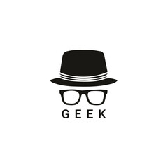 Iconic geek emblem with hat and glasses